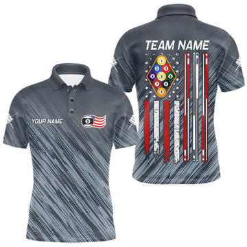 Maxcorners Personalized Billiard American Flag 9 Ball Pool Shirt For Men, Patriotic Billiard Team Jersey