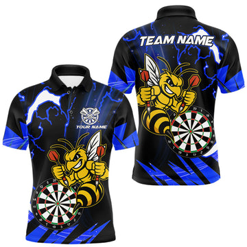 Maxcorners Black Blue Funny Bee Thunder Lightning Darts Shirt For Men Custom Dart Team Jersey Polo, 1/4 Zip