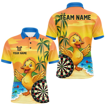 Maxcorners Yellow Funny Tropical Duck Darts Shirt For Men Custom Darts Team Jersey Polo & 1/4 Zip, Dart Gift