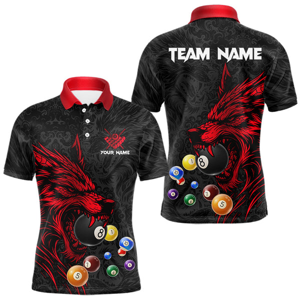 Maxcorners Personalized Wolf Billiard Balls Pool Shirts For Men, Black And Red Billiard League Team Jerseys MT0811