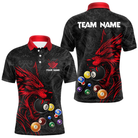 Maxcorners Personalized Wolf Billiard Balls Pool Shirts For Men, Black And Red Billiard League Team Jerseys MT0811