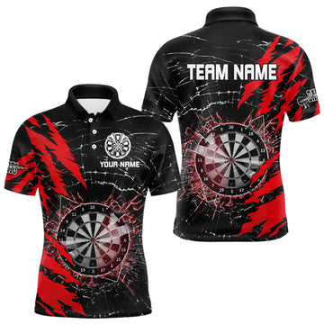 Maxcorners Black And Red Darts Board Break Glass Custom Dart Shirts For Men, Darts Team Shirts Dart Jerseys LM2704
