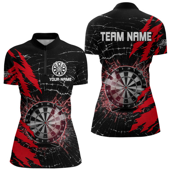 Maxcorners Black And Red Darts Board Break Glass Custom Dart Shirts For Women, Darts Team Shirts Dart Jerseys