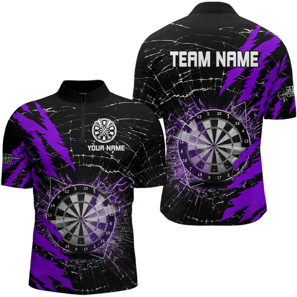 Maxcorners Black And Purple Darts Board Break Glass Custom Dart Shirts For Men, Darts Team Shirts Dart Jerseys