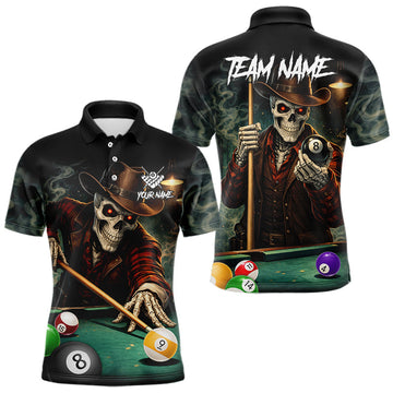 Maxcorners Funny Skeleton Billiard Shirt For Men Custom Pool Team Jersey Polo & 1/4 Zip, Billiards Gifts LM0901
