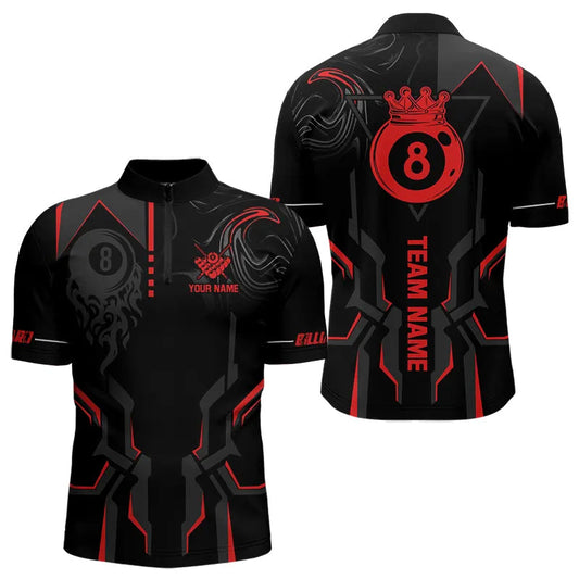 Maxcorners Customized 8 Ball Pool Crown Men And Women Billiard Shirts, Red And Black Billiard Team Shirts, Pool Jerseys