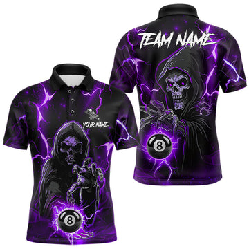 Maxcorners Purple Grim Reaper 8 Ball Billiard Shirt For Men Custom Lightning Pool Team Jersey Polo, 1/4 Zip