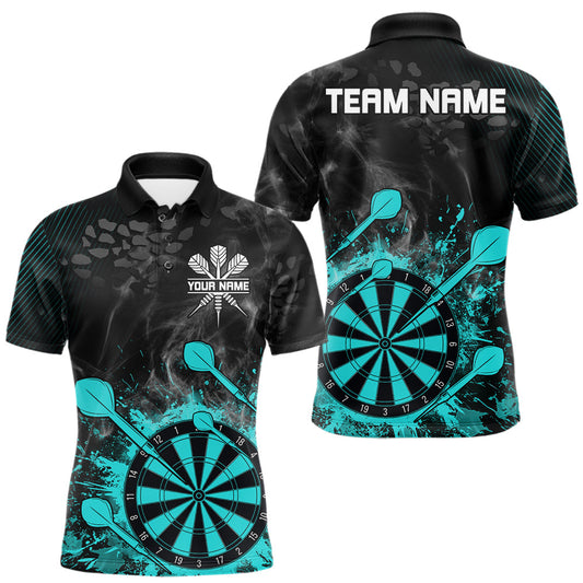 Maxcorners Turquoise Dartboard Splatter Smoke Darts Shirt For Men Custom Darts Team Jersey Polo & 1/4 Zip LM1005