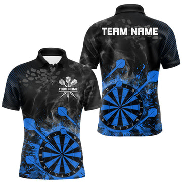 Maxcorners Blue Dartboard Splatter Smoke Darts Shirt For Men Custom Grunge Darts Team Jersey Polo & 1/4 Zip LM1005