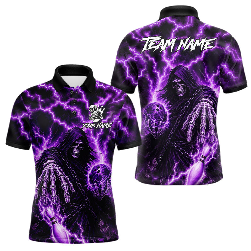 Maxcorners Custom Purple Lightning Grim Reaper Bowling Shirts For Men, Bowling Team Jersey Polo & 1/4 Zip