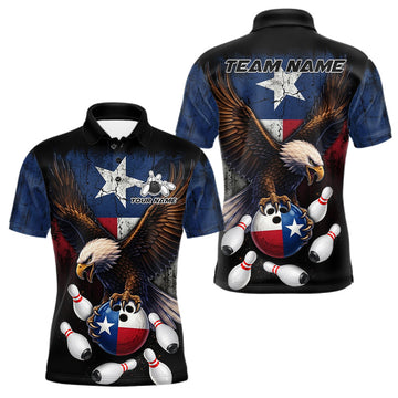 Maxcorners Personalized Texas Flag Eagle Bowling Team Jersey For Men Custom Patriotic Bowling League Shirts