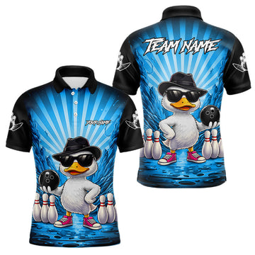 Maxcorners Blue Funny Duck Bowling Jersey For Men Custom Graffiti Bowling Shirt Team Polo & 1/4 Zip Shirt