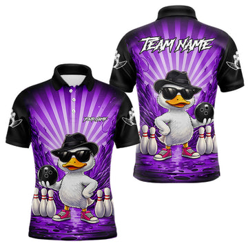 Maxcorners Purple Funny Duck Bowling Jersey For Men Custom Graffiti Bowling Shirt Team Polo & 1/4 Zip Shirt