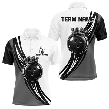 Maxcorners Black And White And Grey Crown Bowling Shirts For Men Custom Bowling Team Jersey Polo & 1/4 Zip