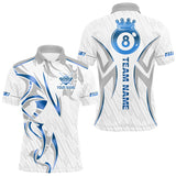 Maxcorners White And Blue Crown 8 Ball Men's Billiards Shirts Custom Billiard Jersey Team Polo & 1/4 Zip MT0811