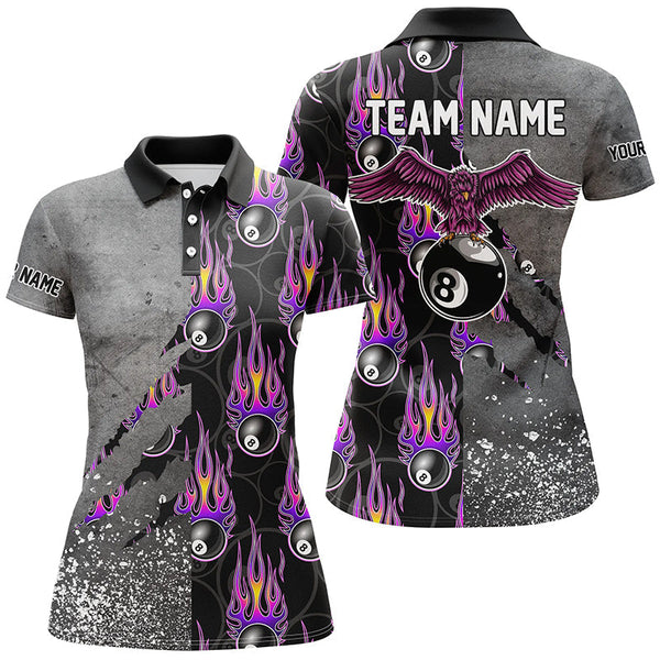 Maxcorners Custom Ball 8 Flame Grey Grunge Billiard Polo Shirts Best Billiard Team Shirts For Men And Women