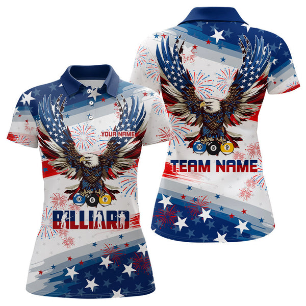 Maxcorners Personalized 8 Ball 9 Ball & 10 Ball American Flag Eagle Billiard Shirt, Pride Women Billiard Jerseys