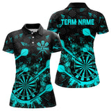 Maxcorners Black And Turquoise Grunge Darts Polo, Quarter Zip For Women Custom Dart Shirts For Team Dart Jerseys