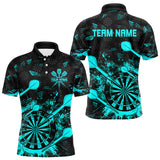 Maxcorners Black And Turquoise Grunge Darts Polo, Quarter Zip For Men Custom Dart Shirts For Team Dart Jerseys