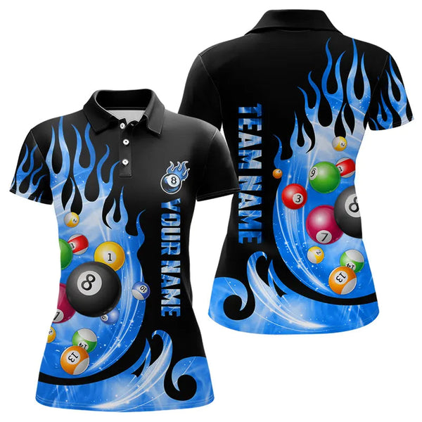 Maxcorners Custom Black Blue Fire Flame Light Pool Balls Billiard Shirts Team League Billiard Jerseys