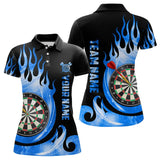 Maxcorners Black Blue Fire Flame Light Darts Polo & Quarter Zip Custom Dart Shirts For Men League Dart Jerseys