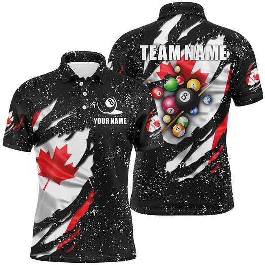 Maxcorners Grunge Canada Flag 3D Billiard Balls Polo Shirts For Men