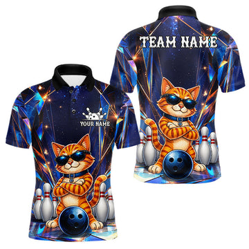 Maxcorners Personalized Funny Cat Bowling Shirts For Men Custom Crystal Bowling Team Jersey, Bowling Gifts LM1307