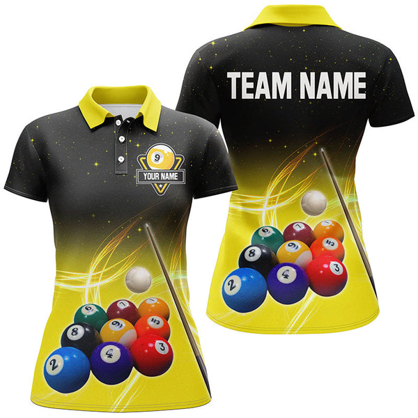 Maxcorners Galaxy 9 Ball Pool Custom Yellow Billiard Shirts For Men, Personalized Billiard Balls Sport Jerseys