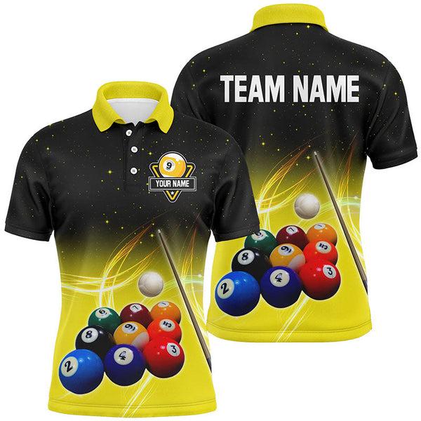 Maxcorners Galaxy 9 Ball Pool Custom Yellow Billiard Shirts For Men, Personalized Billiard Balls Sport Jerseys