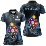 Maxcorners Billiard Blue Tribal Pattern 9 Ball Customized Name, Team Anme 3D Polo Shirt