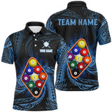 Maxcorners Billiard Blue Tribal Pattern 9 Ball Customized Name, Team Anme 3D Polo Shirt