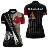 Maxcorners Retro Grunge Canada Flag 8 Ball Pool Billiard Shirt For Men And Women Custom Patriotic Billiard Team Jersey