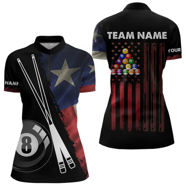 Maxcorners Retro Grunge Texas Flag 8 Ball Pool Billiard Shirt For Men And Women Custom Patriotic Billiard Team Jersey