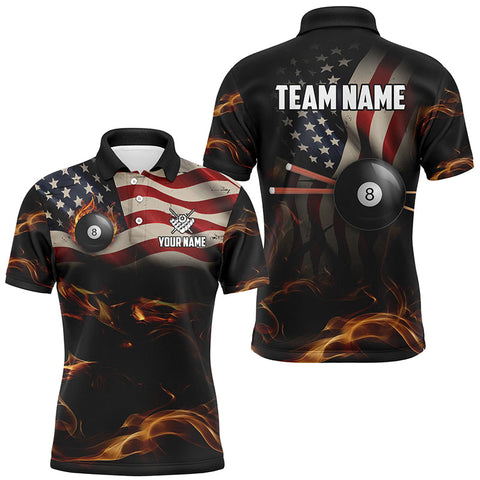 Maxcorners 8 Ball American Flag Vintage Men’s Billiard Billiard Pool Team Jerseys Polo & 1/4 Zip