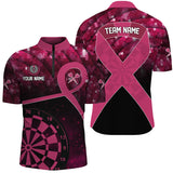 Maxcorners Pink Ribbon Breast Cancer Awareness Darts Shirt Custom Breast Cancer Shirts For Darts Lover