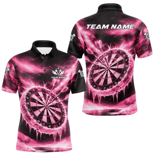 Maxcorners Personalized Pink Dartboard Icy Darts Shirt For Men Custom Darts Jersey Team Polo & 1/4 Zip