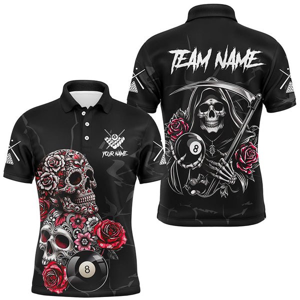 Maxcorners Red Funny Skull Roses 8 Ball Billiard Jersey Customized Name, Team Name 3D Shirt