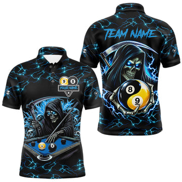 Maxcorners Blue Grim Reaper Yin-Yang Lightning Billiard Shirts For Men Custom 8 Ball & 9 Ball Pool Team Jersey