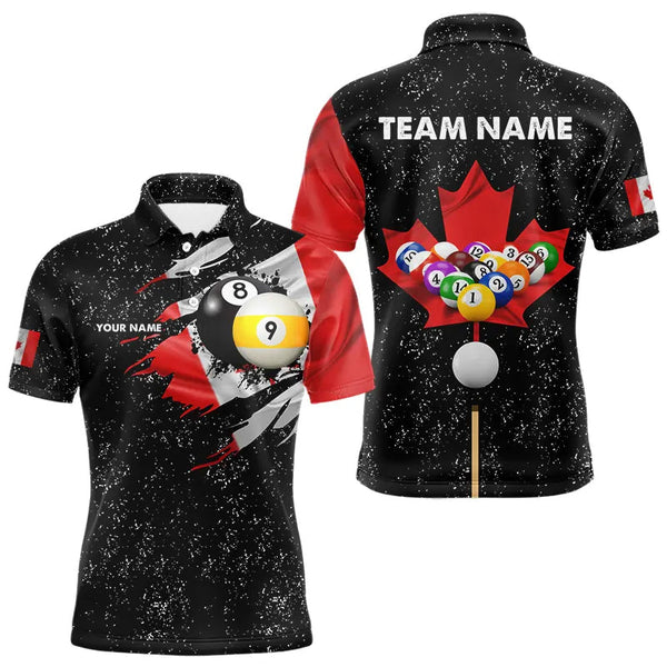 Maxcorners Custom Black Grunge Canada Flag 8 Ball & 9 Ball Billiard Shirts For Men And Women Patriotic Billiard Jerseys