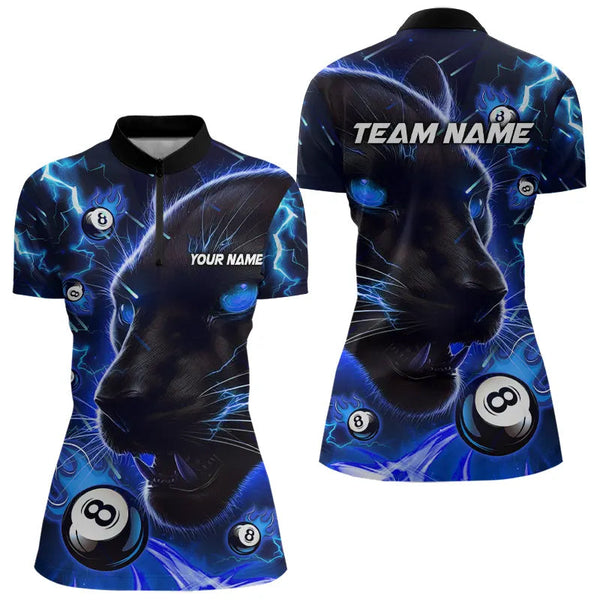 Maxcorners Personalized Blue 8 Ball Pool Panther 3D Billiard Shirts For Men, Team League Billiard Jerseys