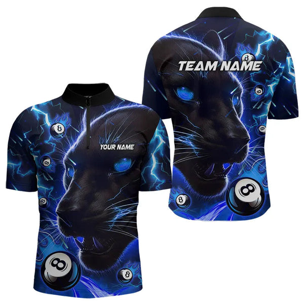 Maxcorners Personalized Blue 8 Ball Pool Panther 3D Billiard Shirts For Men, Team League Billiard Jerseys