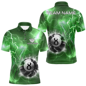 Maxcorners Personalized Green Thunder Lightning 8 Ball Billiard Shirt For Men Custom Pool Team Jerseys LM1307