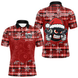 Maxcorners Funny Santa 8 Ball Pool Men's Billiard Shirt Custom Red Plaid Snowflake Christmas Billiard Jersey TU1011