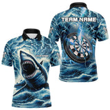 Maxcorners Personalized Shark Blue Lightning Darts Polo Shirt Custom Dart Shirts For Men And Women Dart Jerseys