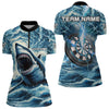 Maxcorners Personalized Shark Blue Lightning Darts Polo Shirt Custom Dart Shirts For Men And Women Dart Jerseys