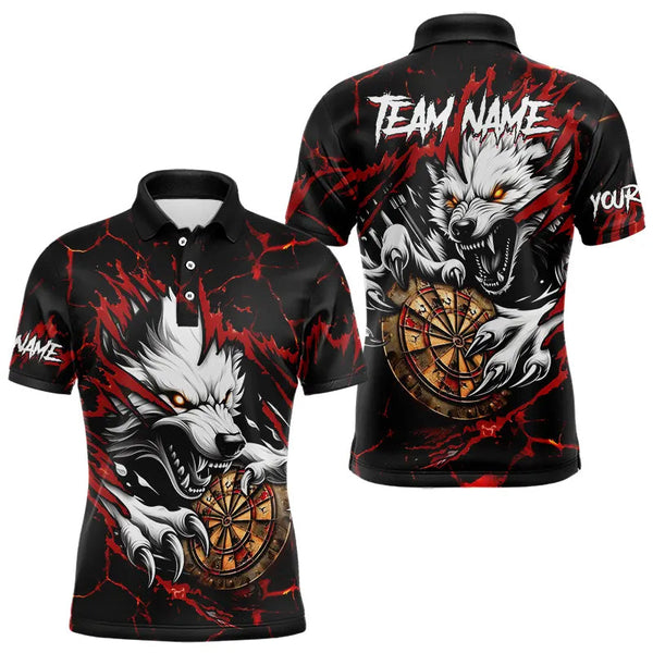 Maxcorners Personalized Wolf Lightning Darts Polo Shirt Custom Dart Shirts For Men And Women Darts Jerseys |Red