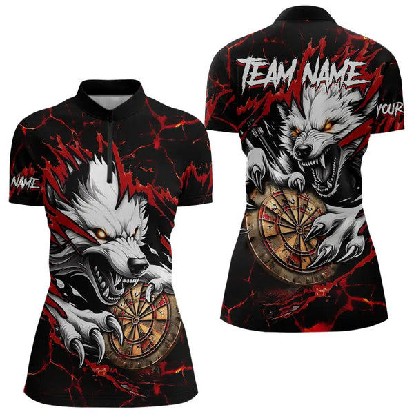 Maxcorners Personalized Wolf Lightning Darts Polo Shirt Custom Dart Shirts For Men And Women Darts Jerseys |Red