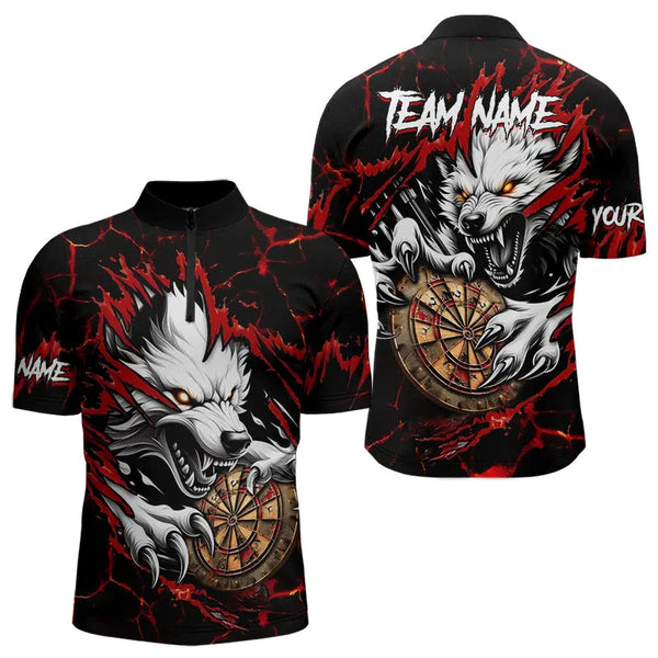 Maxcorners Personalized Wolf Lightning Darts Polo Shirt Custom Dart Shirts For Men And Women Darts Jerseys |Red