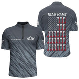 Maxcorners American Flag Grey Grunge Darts Polo & Quarter Zip Custom Dart Shirts For Men Patriotic Dart Jersey