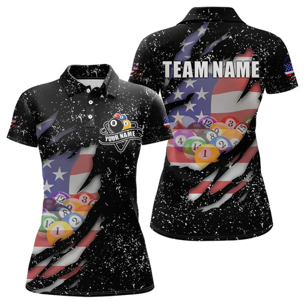 Maxcorners Personalized Grunge Black American Flag Billiard Shirts For Men Custom 8 Ball Pool Billiard Jersey